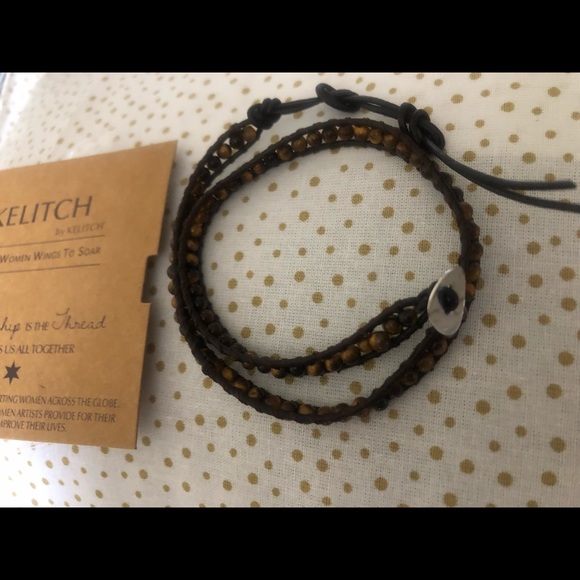 NIP Kelitch Tiger Eye Wrap Bracelet with silver color closure - Picture 2 of 6